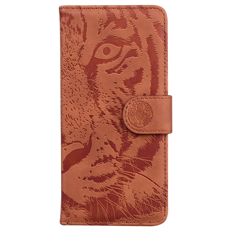 For Motorola Moto G Power (2025) Case Tiger Imprint Leather Wallet Phone Cover - Brown