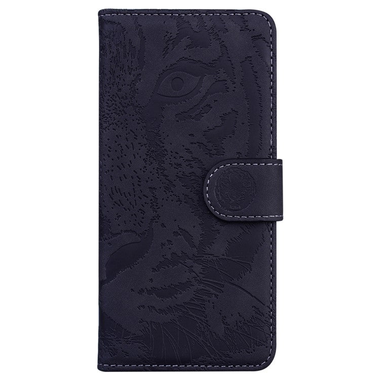 For Motorola Moto G Power (2025) Case Tiger Imprint Leather Wallet Phone Cover - Black