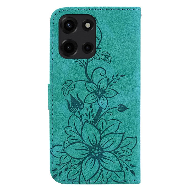 For Motorola Moto G Power (2025) Case Lily Flower Imprint Leather Phone Cover with Stand - Green