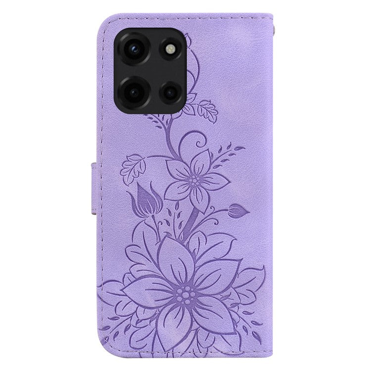 For Motorola Moto G Power (2025) Case Lily Flower Imprint Leather Phone Cover with Stand - Purple