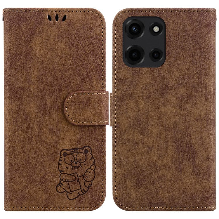 For Motorola Moto G Power (2025) Wallet Case Tiger Imprint Leather Shockproof Phone Cover - Brown
