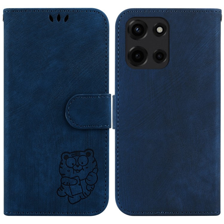 For Motorola Moto G Power (2025) Wallet Case Tiger Imprint Leather Shockproof Phone Cover - Dark Blue