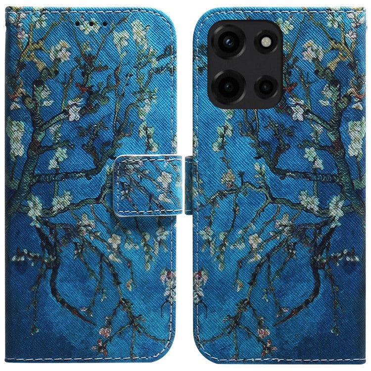 For Motorola Moto G Power (2025) Wallet Case Pattern Print Leather Phone Cover - Apricot Flowers