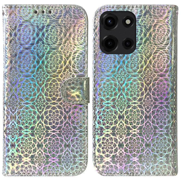 For Motorola Moto G Power (2025) Stand Case Dazzling Flower Leather Phone Cover - Grey