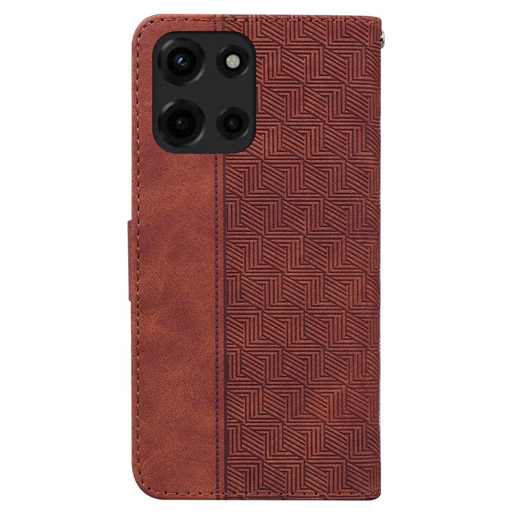 For Motorola Moto G Power (2025) Case Geometry Pattern Leather Wallet Phone Cover - Brown