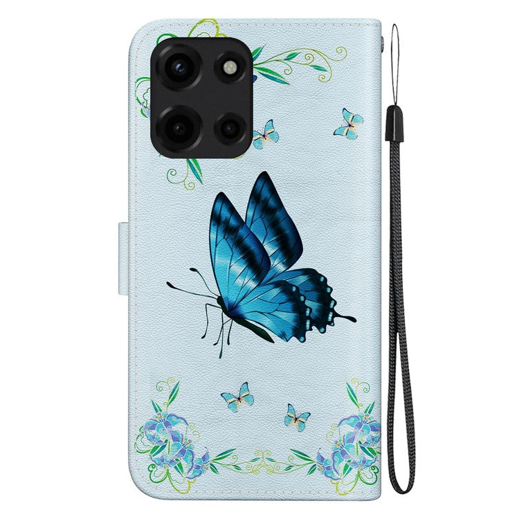 For Motorola Moto G Power (2025) Wallet Phone Case Anti-Drop Leather Flip Cover Pattern Printing - Blue Butterfly Flower