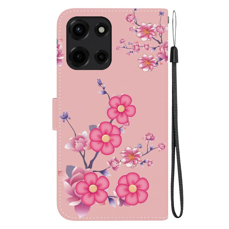 For Motorola Moto G Power (2025) Wallet Phone Case Anti-Drop Leather Flip Cover Pattern Printing - Sakura
