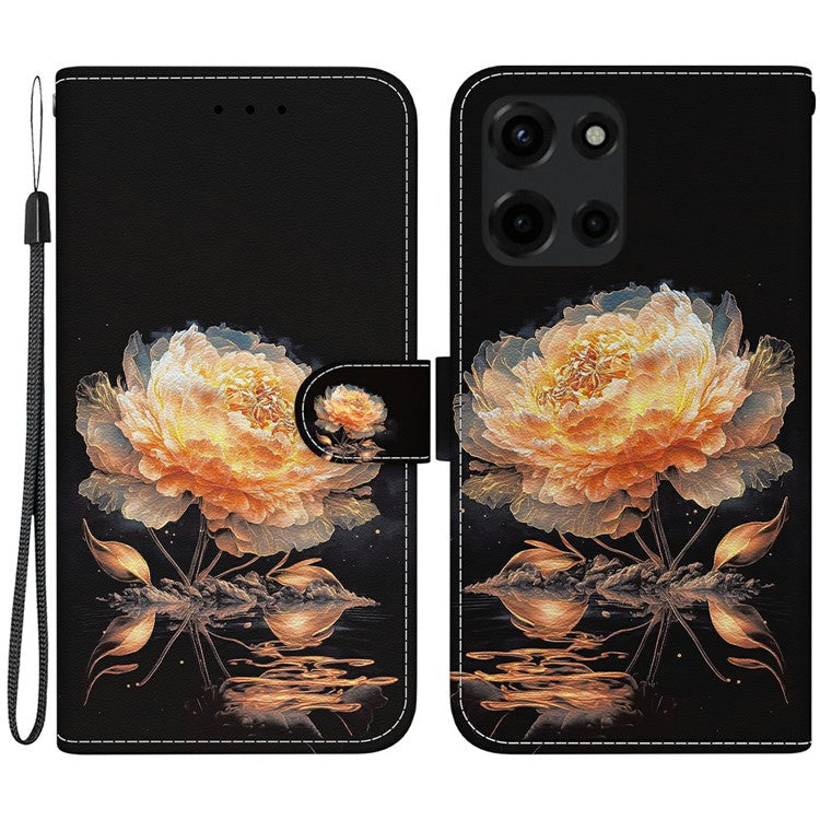 For Motorola Moto G Power (2025) Wallet Phone Case Anti-Drop Leather Flip Cover Pattern Printing - Gold Peony