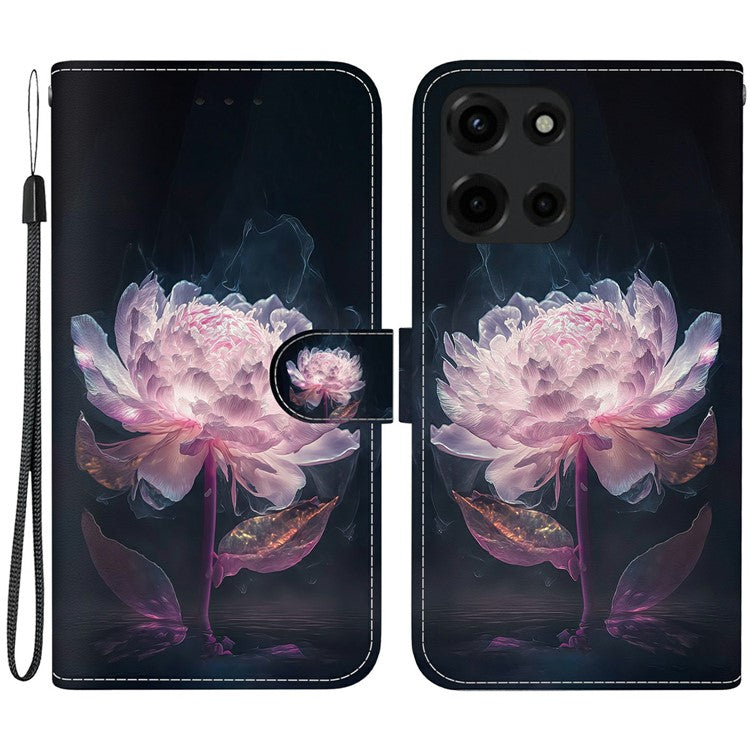 For Motorola Moto G Power (2025) Wallet Phone Case Anti-Drop Leather Flip Cover Pattern Printing - Purple Peony