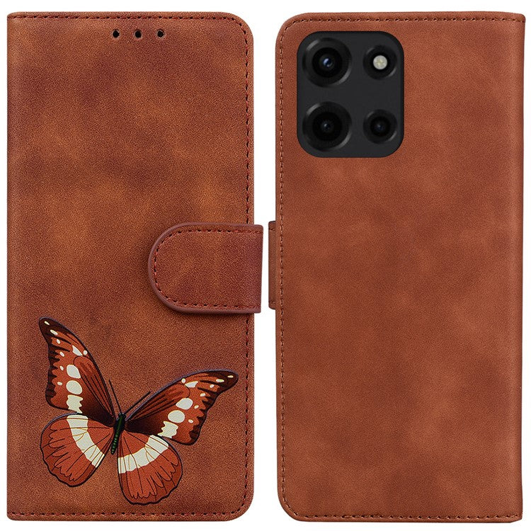 For Motorola Moto G Power (2025) Stand Case PU Leather Phone Cover Butterfly Printed - Brown