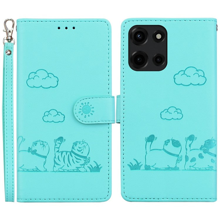 For Motorola Moto G Power (2025) Case RFID Blocking Kitten Pattern TPU+PU Leather Phone Cover - Green