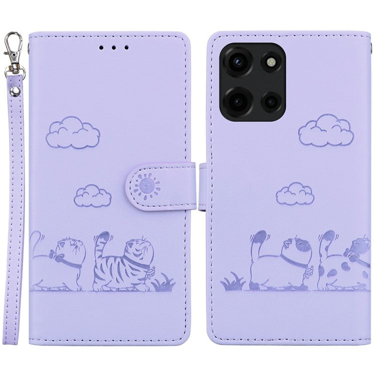 For Motorola Moto G Power (2025) Case RFID Blocking Kitten Pattern TPU+PU Leather Phone Cover - Purple