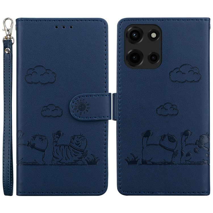 For Motorola Moto G Power (2025) Case RFID Blocking Kitten Pattern TPU+PU Leather Phone Cover - Blue