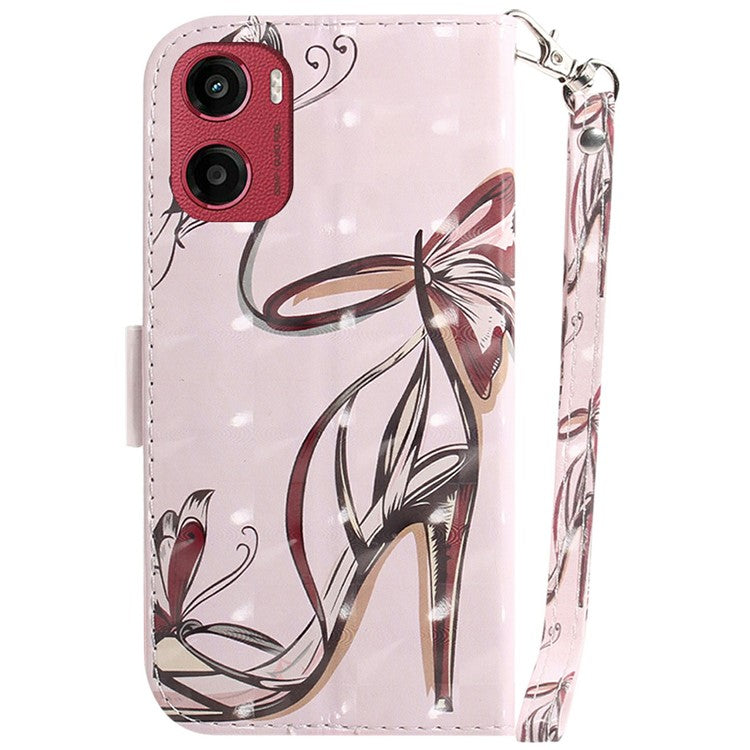 For Motorola Moto G05 4G / E15 4G Case Pattern Printing Leather Wallet Phone Cover - Butterfly High Heels