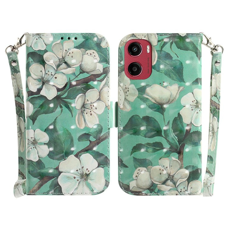 For Motorola Moto G05 4G / E15 4G Case Pattern Printing Leather Wallet Phone Cover - Watercolor Flowers