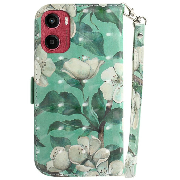 For Motorola Moto G05 4G / E15 4G Case Pattern Printing Leather Wallet Phone Cover - Watercolor Flowers