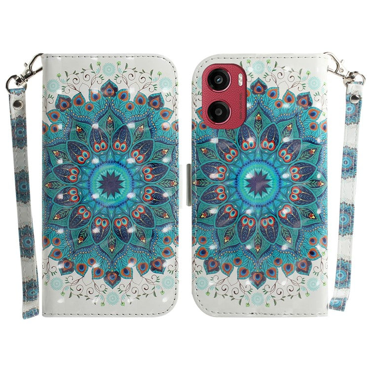 For Motorola Moto G05 4G / E15 4G Case Pattern Printing Leather Wallet Phone Cover - Peacock Wreath
