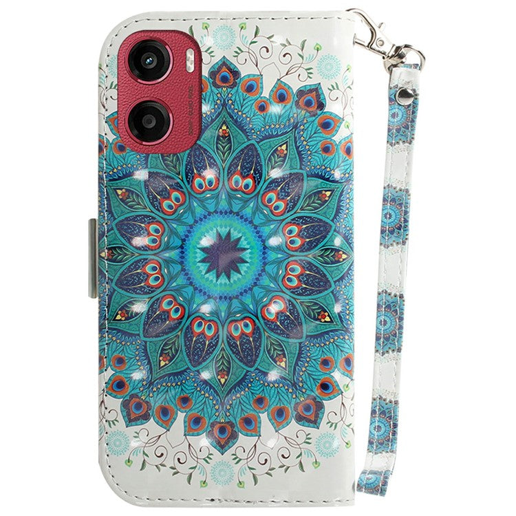 For Motorola Moto G05 4G / E15 4G Case Pattern Printing Leather Wallet Phone Cover - Peacock Wreath
