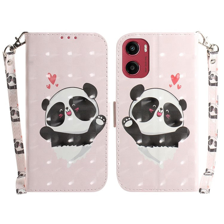 For Motorola Moto G05 4G / E15 4G Case Pattern Printing Leather Wallet Phone Cover - Love Heart Panda