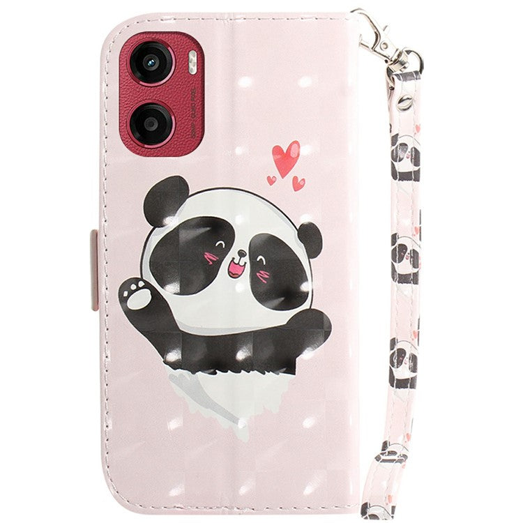For Motorola Moto G05 4G / E15 4G Case Pattern Printing Leather Wallet Phone Cover - Love Heart Panda