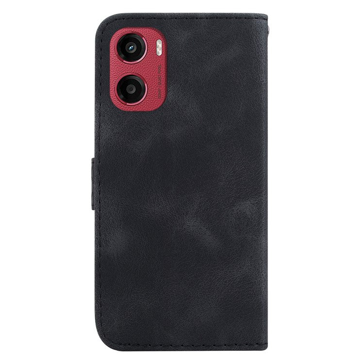 For Motorola Moto G05 4G / E15 4G Stand Case 7-Shaped Pattern Imprint Leather Phone Cover - Black