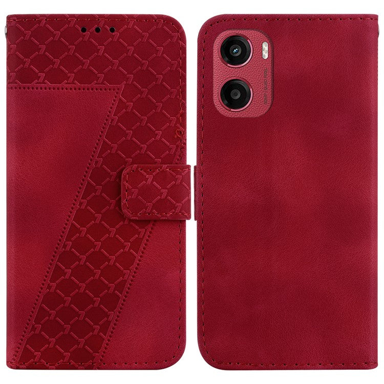 For Motorola Moto G05 4G / E15 4G Stand Case 7-Shaped Pattern Imprint Leather Phone Cover - Red