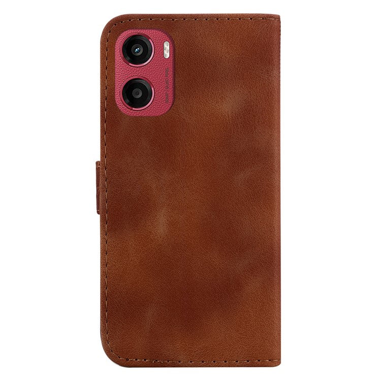 For Motorola Moto G05 4G / E15 4G Stand Case 7-Shaped Pattern Imprint Leather Phone Cover - Brown