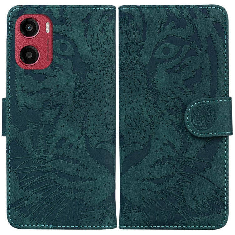 For Motorola Moto G05 4G / E15 4G Case Tiger Imprint Leather Wallet Phone Cover - Green