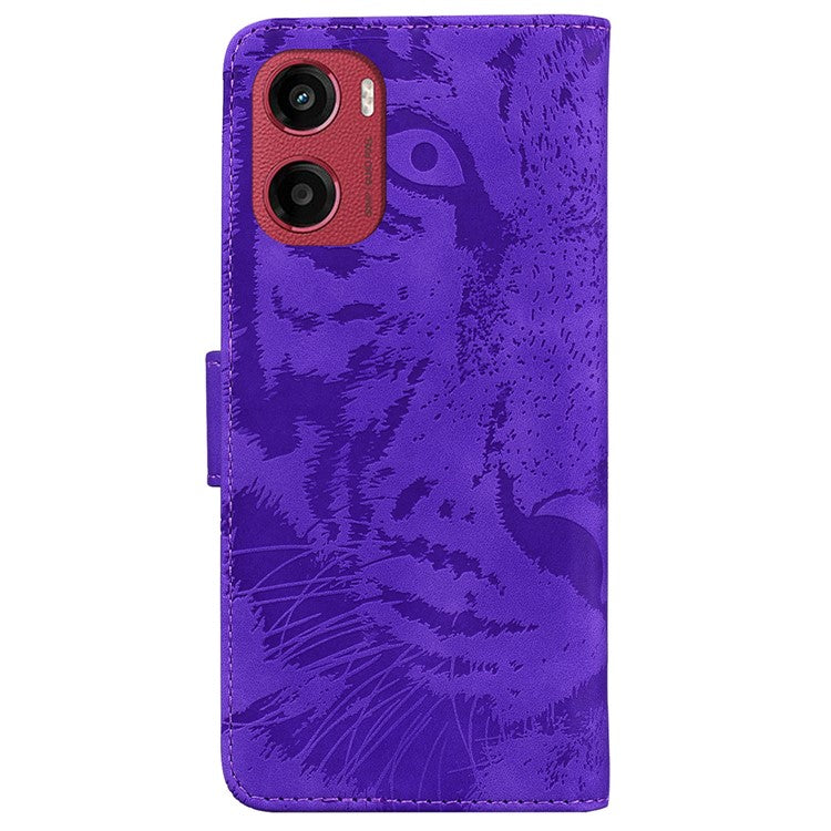 For Motorola Moto G05 4G / E15 4G Case Tiger Imprint Leather Wallet Phone Cover - Purple