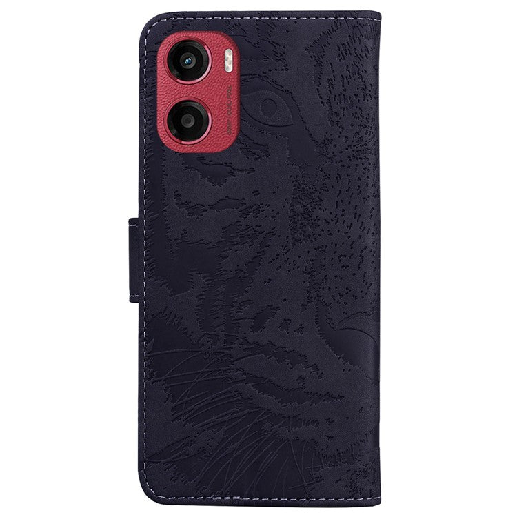 For Motorola Moto G05 4G / E15 4G Case Tiger Imprint Leather Wallet Phone Cover - Black