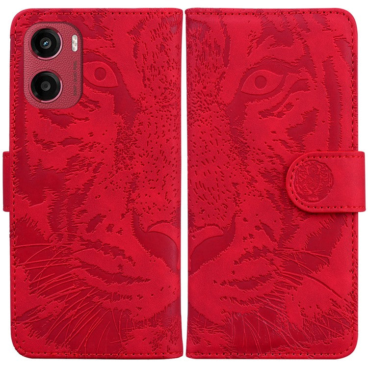 For Motorola Moto G05 4G / E15 4G Case Tiger Imprint Leather Wallet Phone Cover - Red