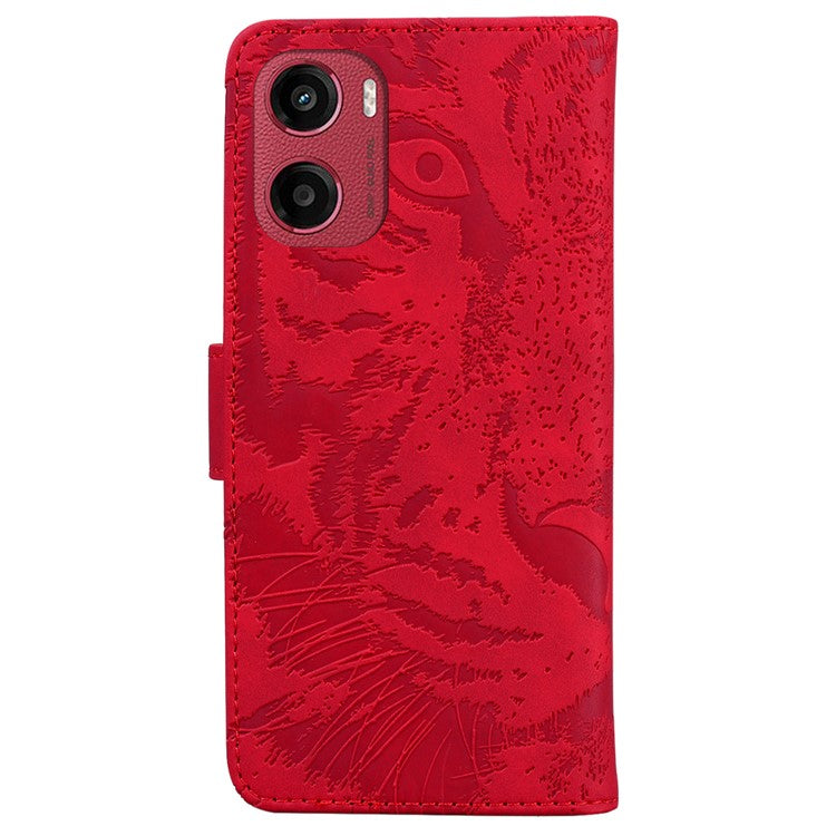 For Motorola Moto G05 4G / E15 4G Case Tiger Imprint Leather Wallet Phone Cover - Red