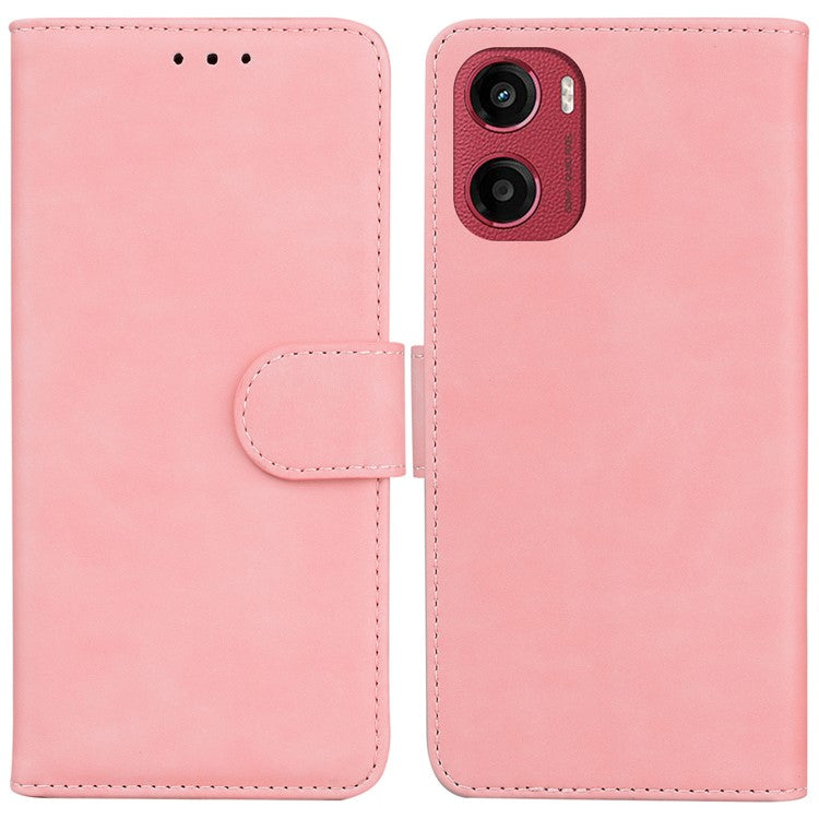 For Motorola Moto G05 4G / E15 4G Case Solid Color Leather Wallet Phone Cover - Pink