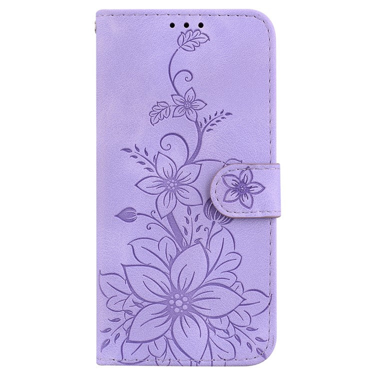For Motorola Moto G05 4G / E15 4G Case Lily Flower Imprint Leather Phone Cover with Stand - Purple