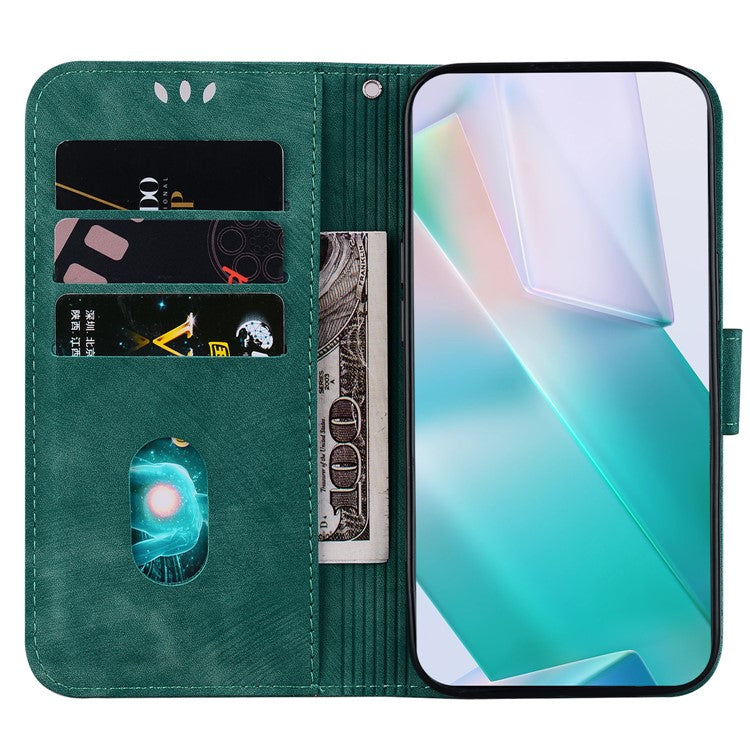 For Motorola Moto G05 4G / E15 4G Wallet Case Tiger Imprint Leather Shockproof Phone Cover - Green