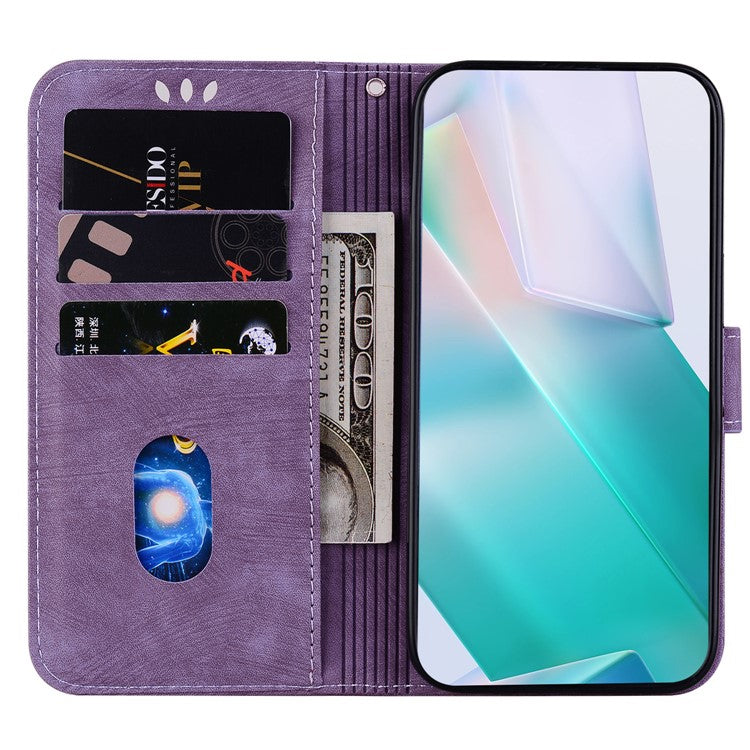 For Motorola Moto G05 4G / E15 4G Wallet Case Tiger Imprint Leather Shockproof Phone Cover - Purple