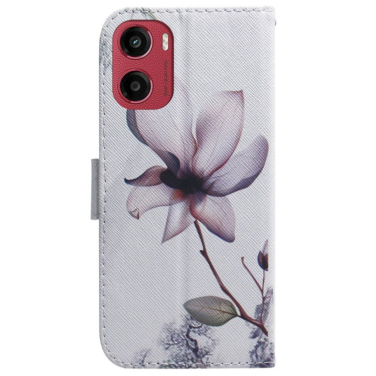 For Motorola Moto G05 4G / E15 4G Wallet Case Pattern Print Leather Phone Cover - Pink Flower