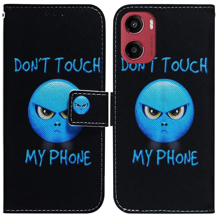 For Motorola Moto G05 4G / E15 4G Wallet Case Pattern Print Leather Phone Cover - Don't Touch My Phone