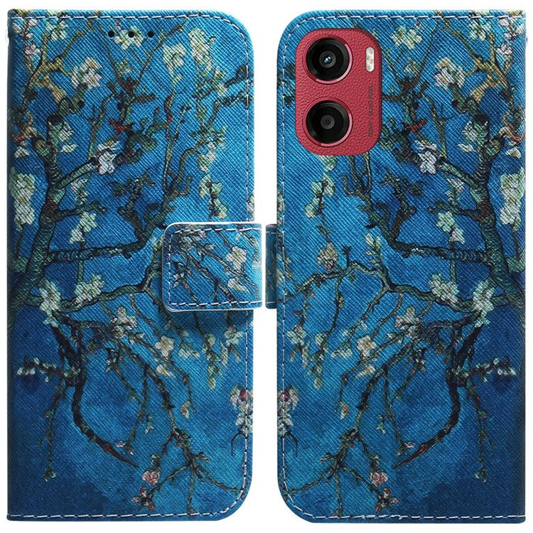 For Motorola Moto G05 4G / E15 4G Wallet Case Pattern Print Leather Phone Cover - Apricot Flowers