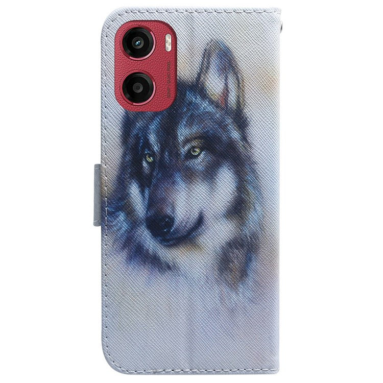 For Motorola Moto G05 4G / E15 4G Wallet Case Pattern Print Leather Phone Cover - Wolf