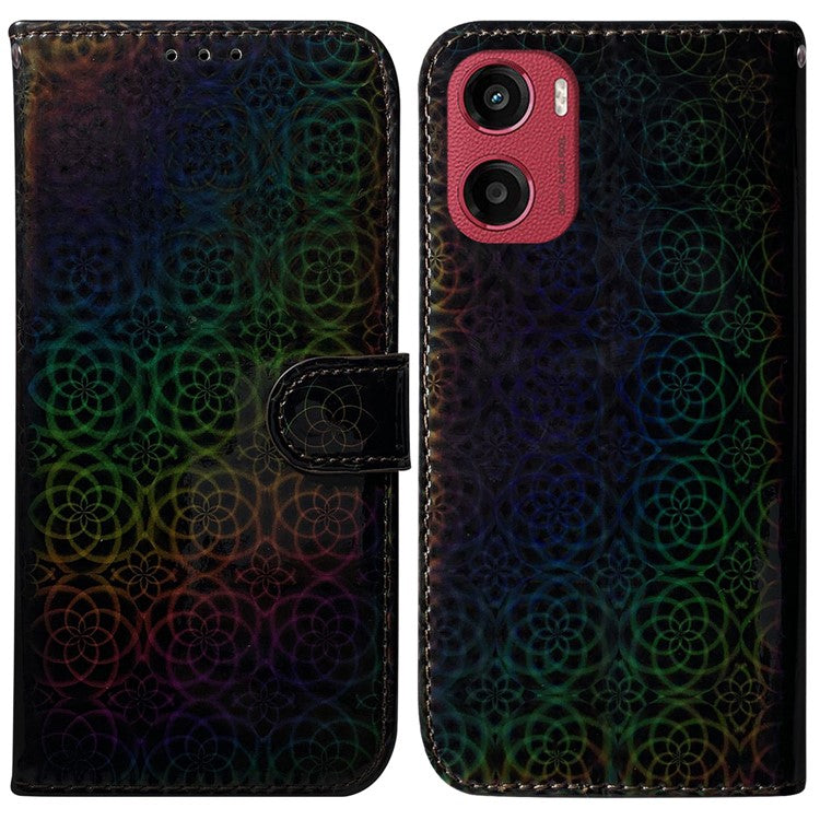 For Motorola Moto G05 4G / E15 4G Stand Case Dazzling Flower Leather Phone Cover - Black