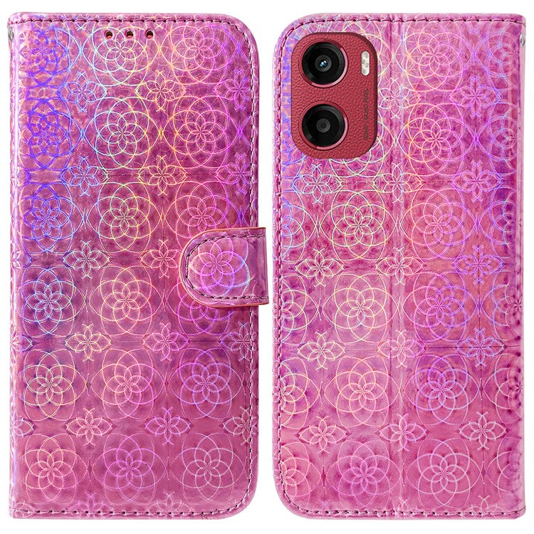 For Motorola Moto G05 4G / E15 4G Stand Case Dazzling Flower Leather Phone Cover - Pink