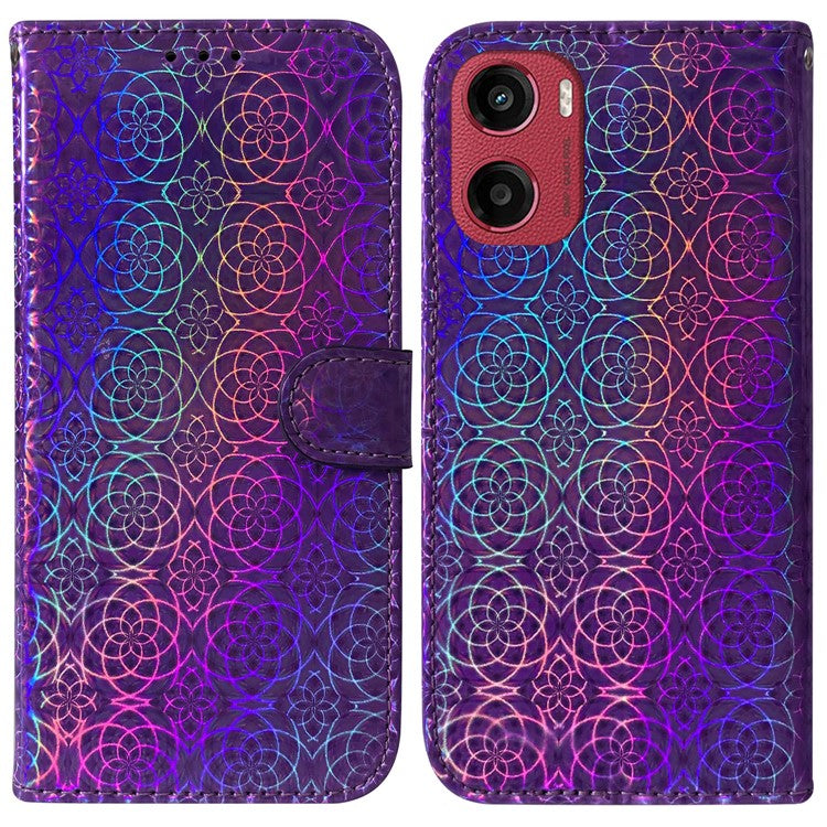 For Motorola Moto G05 4G / E15 4G Stand Case Dazzling Flower Leather Phone Cover - Purple