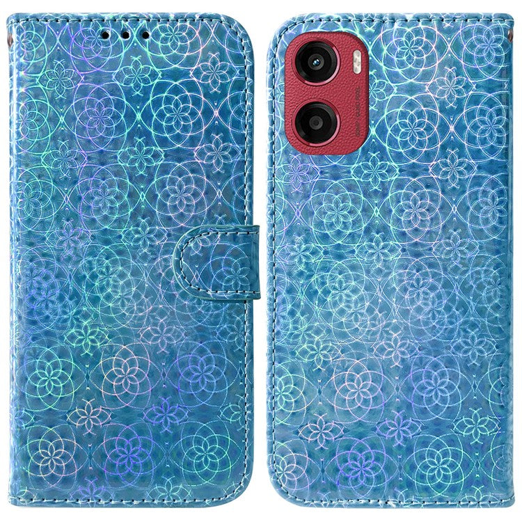 For Motorola Moto G05 4G / E15 4G Stand Case Dazzling Flower Leather Phone Cover - Blue