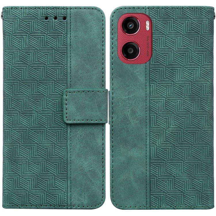 For Motorola Moto G05 4G / E15 4G Case Geometry Pattern Leather Wallet Phone Cover - Green