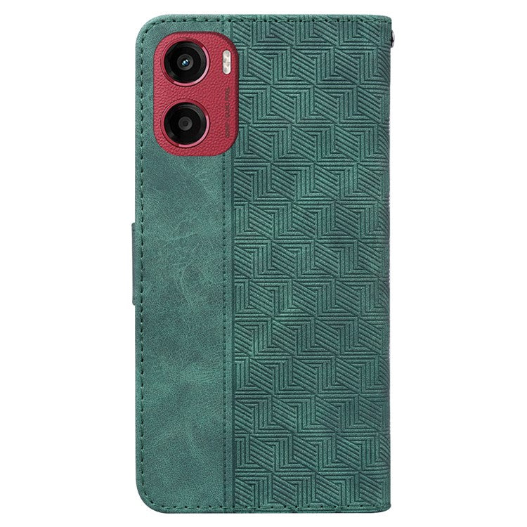 For Motorola Moto G05 4G / E15 4G Case Geometry Pattern Leather Wallet Phone Cover - Green