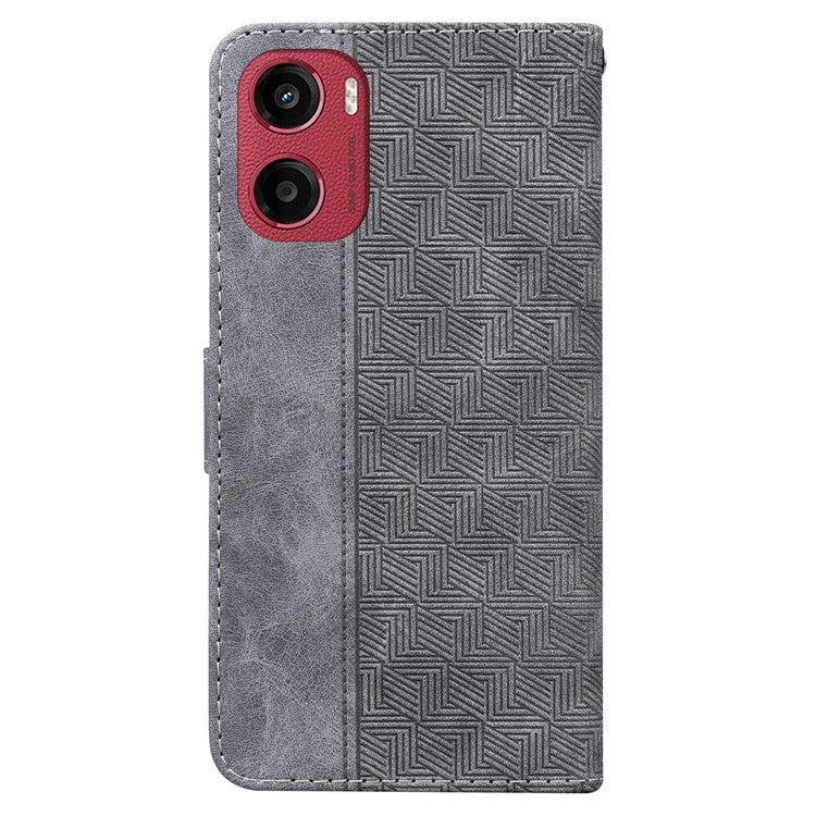 For Motorola Moto G05 4G / E15 4G Case Geometry Pattern Leather Wallet Phone Cover - Grey