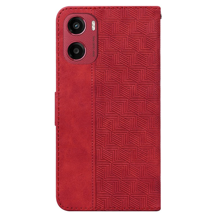 For Motorola Moto G05 4G / E15 4G Case Geometry Pattern Leather Wallet Phone Cover - Red
