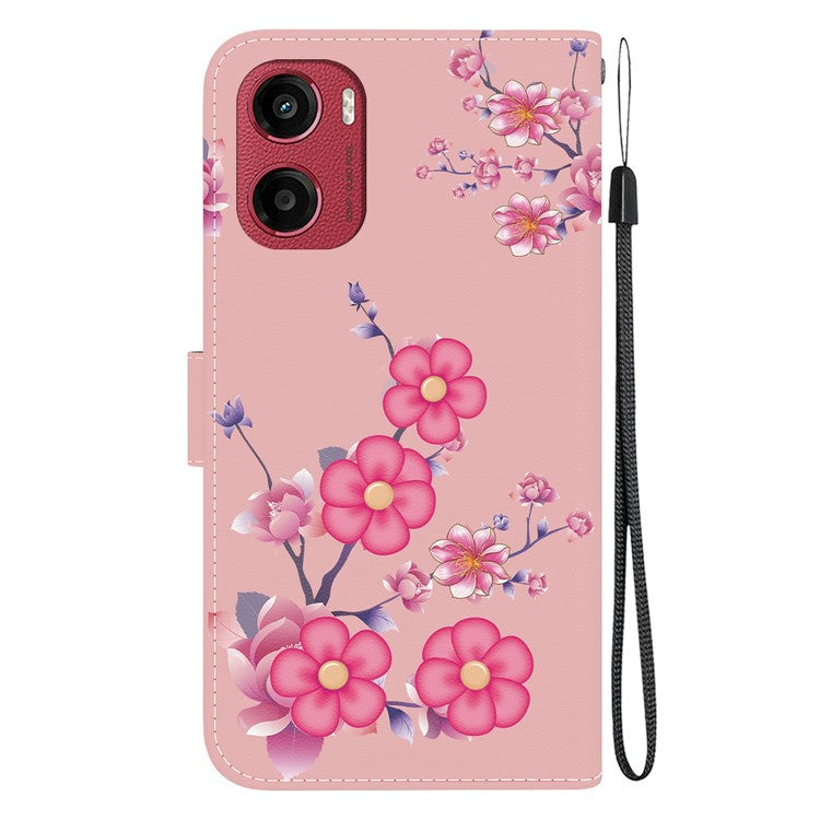 For Motorola Moto G05 4G / E15 4G Wallet Phone Case Anti-Drop Leather Flip Cover Pattern Printing - Sakura