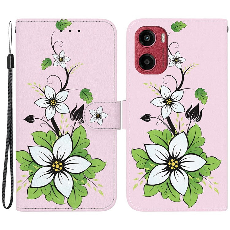 For Motorola Moto G05 4G / E15 4G Wallet Phone Case Anti-Drop Leather Flip Cover Pattern Printing - Lily